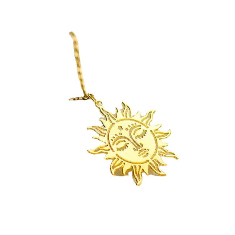 Wholesale Alloy Bohemian Gold Plated Sun Face Pendant Necklace
